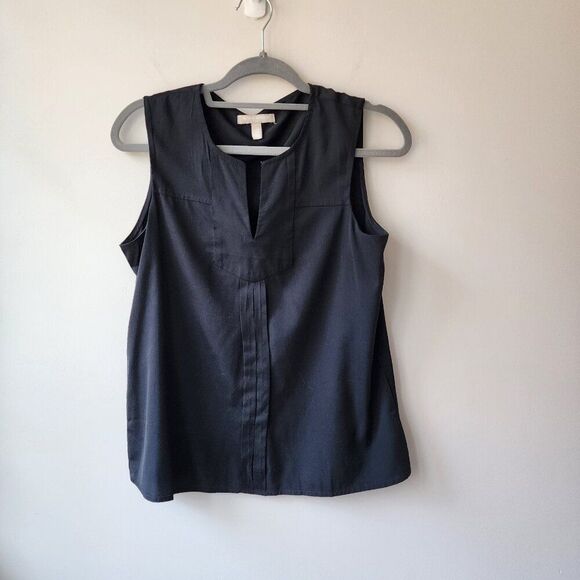 Banana Republic Women's Black Tank Top | Split Neck, Pleated, Medium, Like New - Picture 1 of 6